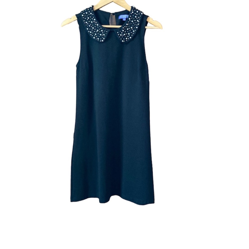 VIVIENNE Vivienne Tam Black Pearl Bead Peter Pan Collar Sleeveless Dress